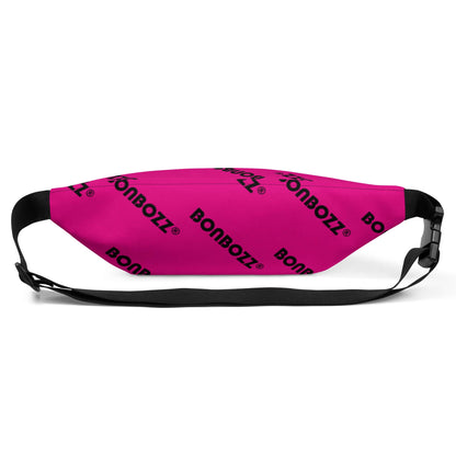 Bright pink Gürteltasche N°23 with adjustable strap, perfect for festivals and travel. Versatile polyester design, branded Bonbozz print.