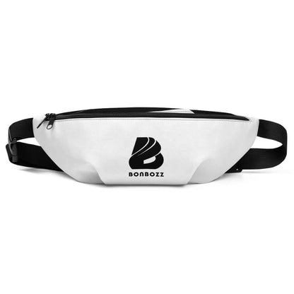 Gürteltasche N°0 in Weiß mit schwarzem verstellbarem Riemen, ideal für Reisen und Festivals, mit Innentasche. Perfektes Freihand-Accessoire.