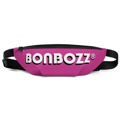 Pink Gürteltasche N°5 with "BONBOZZ" logo, featuring adjustable strap and inner pocket for travel or festival use.