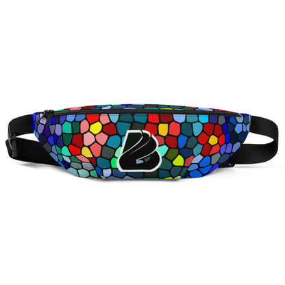 Colorful Gürteltasche N°18 with adjustable strap, ideal for travel and festivals, featuring vibrant mosaic pattern. 100% Polyester.