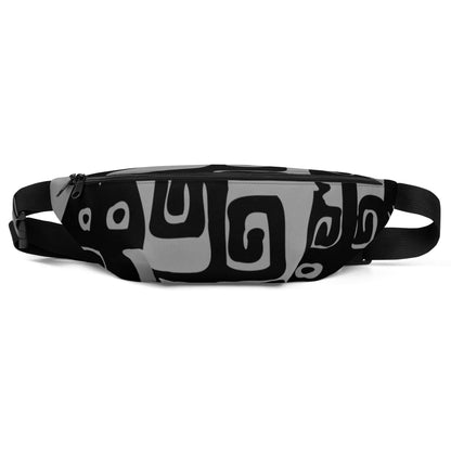 Stylish Gürteltasche N°22 with black and gray abstract design, adjustable strap, suitable for festivals and travel.