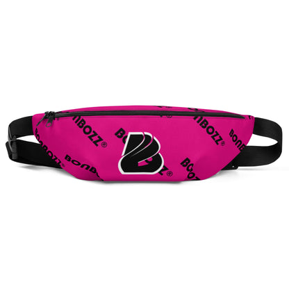 Pink Gürteltasche N°23 with Bonbozz logo, perfect for travel and festivals, features adjustable strap and inner pocket.