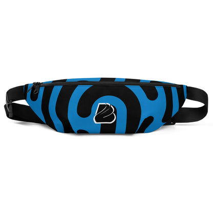 Gürteltasche N°27 in blau-schwarzem Design mit Innnentasche und verstellbarem Riemen, perfekt für Reisen und Festivals.