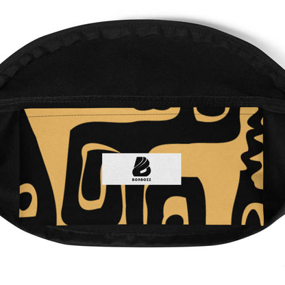 Close-up of Gürteltasche N°13 with black and gold abstract pattern and adjustable strap.