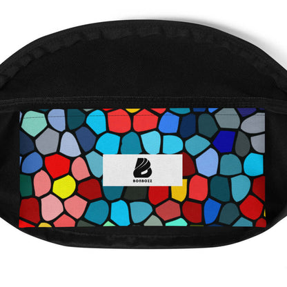 Gürteltasche N°18 mit buntem Mosaikdesign, 100 % Polyester, ideal für Reisen und Festivals, verstellbarer Riemen, kompakte Tragetasche