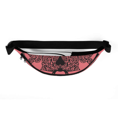 Gürteltasche N°16 in pink with black ornate design, perfect for festivals and travel with adjustable strap and inner pocket.