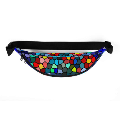Gürteltasche N°18, bunte geometrische Muster, verstellbarer Riemen, ideale Accessoire für Reisen und Festivals.