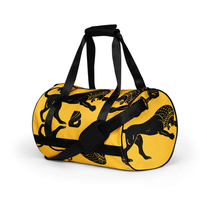 Allover-Print-Sporttasche N°1 with unique lion design, perfect for gym enthusiasts looking for a durable, waterproof sports bag.
