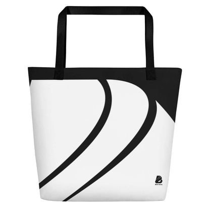 Strandtasche N°0 with bold design, 100% polyester, large inner pocket, black and white style, comfortable cotton straps, beach essentials bag.