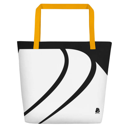 Strandtasche N°0 with bold black and white design, featuring durable cotton handles and spacious polyester interior for beach essentials.