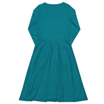 Langärmliges Midikleid mit Allover-Druck N°3 in teal blue, flattering cut with pockets, polyester and elastane blend for comfort and femininity