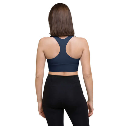 Back view of woman wearing Longline-Sport-BH N°3, perfect for sports and streetwear, with supportive straps and compressed fabric.