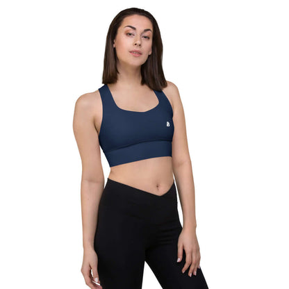 Woman wearing Longline-Sport-BH N°3 for athletic support and comfort during workouts.