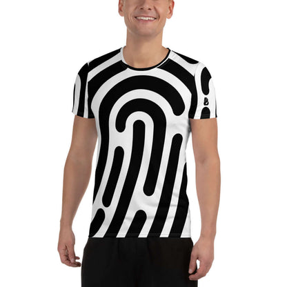 Allover-Sport-T-Shirt für Herren N°1 in schwarz-weiß mit Feuchtigkeitsregulierung und antimikrobiellen Eigenschaften.