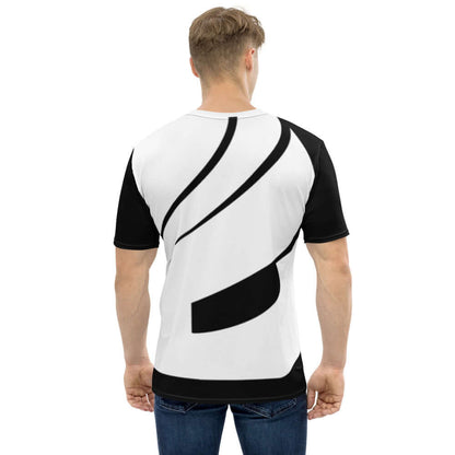 Rückansicht Herren-T-Shirt N°0 in schwarz-weiß, super bequemes Jersey, perfekt für Alltag, zeigt elegantes Design-Muster.
