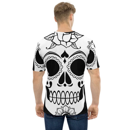 Back view of Herren-T-Shirt N°18 with skull design, showing four-way stretch fabric and regular fit for comfort.