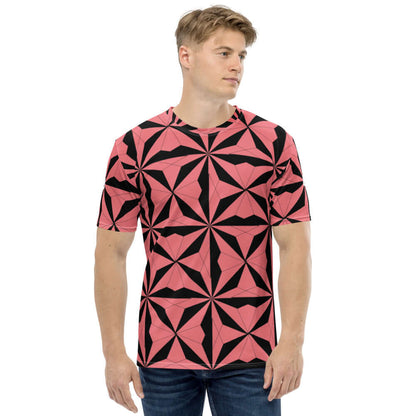 Herren-T-Shirt N°14 in pink and black geometric pattern, super soft and comfortable fabric, perfect for casual wear.