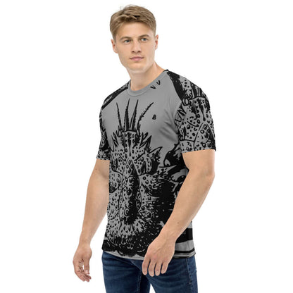 Mann trägt Herren-T-Shirt N°8 mit einzigartigem Druck, bequemes Baumwoll-Polyester-Jersey, perfekte Alltagsbekleidung