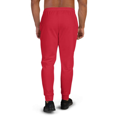Rückansicht der Herren-Jogginghose N°6 in Rot, ideal für Sport oder Freizeit, hergestellt aus weicher Baumwollmischung.