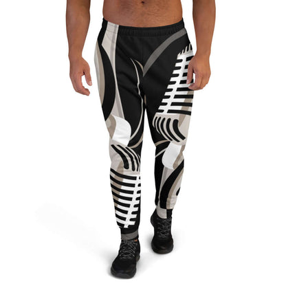 Herren-Jogginghose N°8 in schwarzweißem geometrischen Design, perfekt für Sport und Freizeit, hochwertige Baumwollmischung.