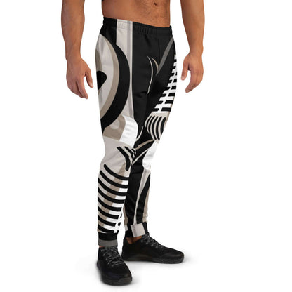 Herren-Jogginghose N°8 with abstract black and white design, made from soft cotton blend, perfect for jogging or lounging.