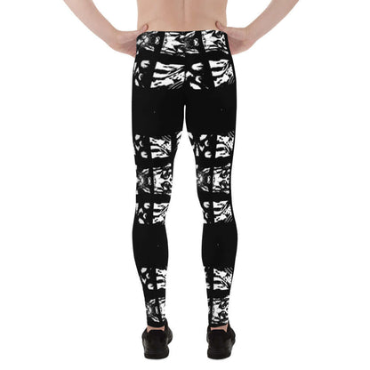 Back view of Herren-Leggings N°2 with black and white patterned design, displaying flexible four-way stretch fabric for versatile activities.