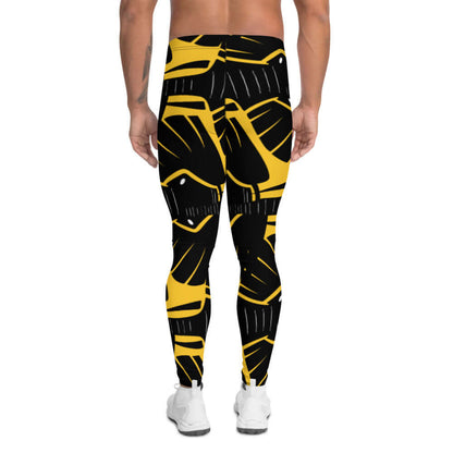 Rückansicht der Herren-Leggings N°3 in gelbem und schwarzem Design, ideal für vielseitige Aktivitäten und sportlichen Komfort.
