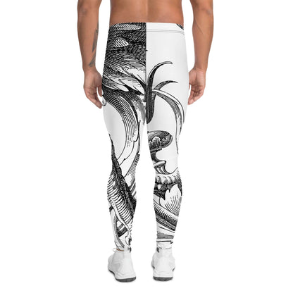 Back view of Herren-Leggings N°7 featuring unique black and white design, made with soft, stretchy material for ultimate comfort and flexibility.