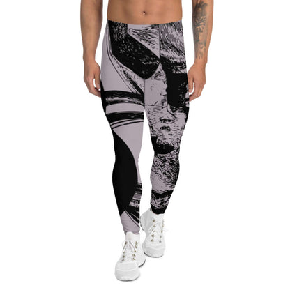 Model wearing Herren-Leggings N°1 in black and grey abstract pattern, ideal for sports and casual wear, showcasing comfort and stretch.