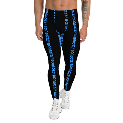 Herren-Leggings N°4 in Black with Blue Text, Stretchable for Training and Activities, Made of Soft Polyester and Elastane