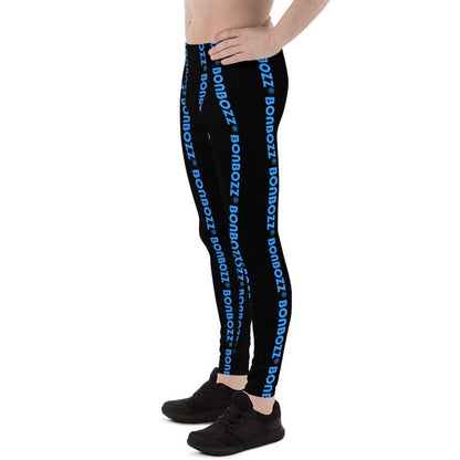 Side view of model wearing Herren-Leggings N°4 in black with blue logo, showcasing soft, stretchy fabric ideal for versatile activities.