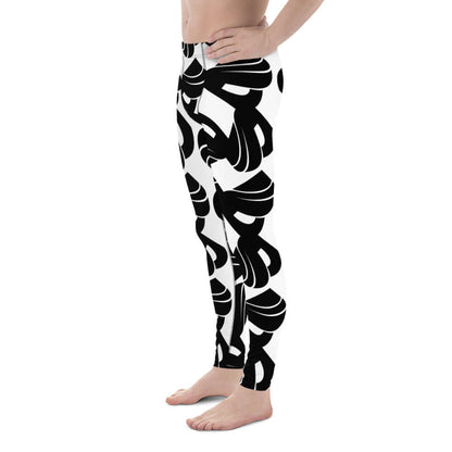 Side view of a man wearing Herren-Leggings N°5 with black and white abstract pattern, designed for high performance and flexibility.