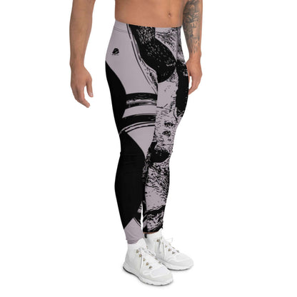 Person wearing Herren-Leggings N°1 with artistic design, showcasing stretchy material suitable for various activities.