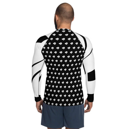 Herren-Rash-Guard N°7 in black and white design featuring ergonomic seams and four-way stretch fabric, ideal for sports and protection.