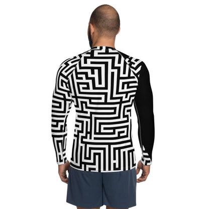 Herren-Rash-Guard N°23 - long-sleeve, black and white pattern, ergonomic fit, perfect for sun and weather protection.