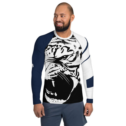 Herren-Rash-Guard N°22 with bold animal design, offering sun and wind protection for active sports enthusiasts.