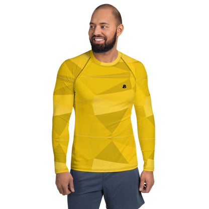 Man wearing yellow Herren-Rash-Guard N°31, long-sleeve, perfect for sports and sun protection.
