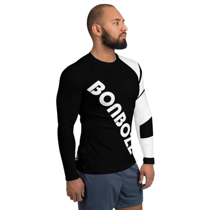 Herren-Rash-Guard N°5 in black and white, featuring ergonomic seams and comfortable fit, perfect for sports protection and style.