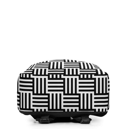 Minimalistischer Rucksack N°4 mit schwarz-weißem Muster, geräumig mit separatem Laptopfach, ideal für den täglichen Gebrauch.