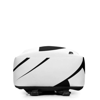 Minimalistischer Rucksack N°8 in Weiß mit schwarzem Design, viel Platz und verstecktem Fach, Polyester-Material, Vorderansicht