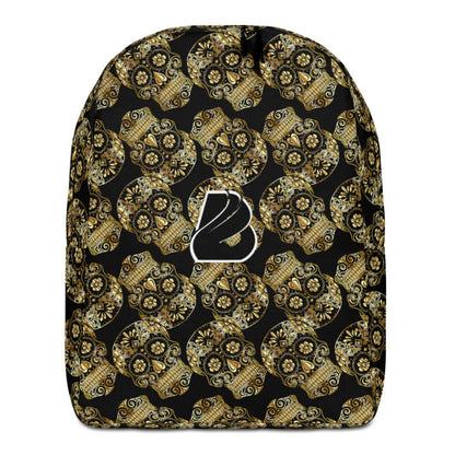 Minimalistischer Rucksack N°10 mit stilvollem, ornamentalem Muster auf schwarzem Hintergrund, ideal für den täglichen Gebrauch.