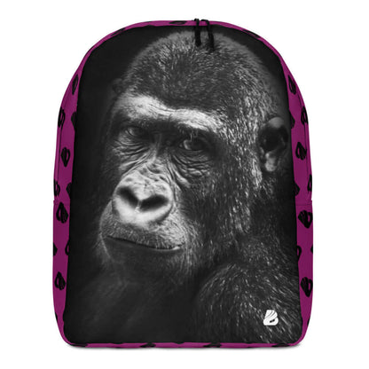 Minimalistischer Rucksack N°11 mit Gorillamotiv und violettem Rand, perfekte Wahl für Laptop und Wertsachen, vielseitig und sicher.