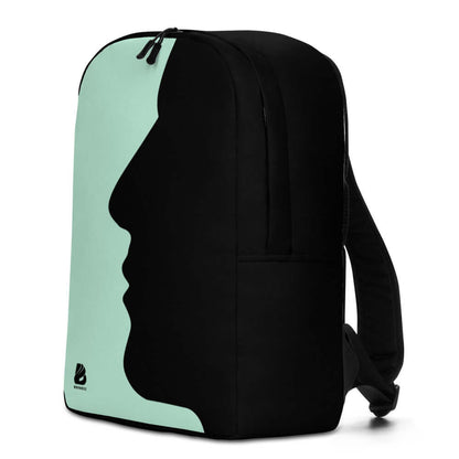 Minimalistischer Rucksack N°2 with mint green and black design featuring spacious interior and hidden back pocket for valuables.