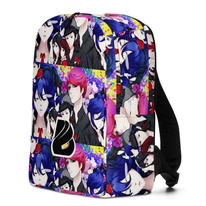 Colorful anime-inspired backpack featuring vibrant character designs with black straps, perfect for unique style lovers.