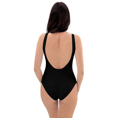 Rückansicht des Einteiliger Badeanzug N°3 in Schwarz mit tiefem U-Ausschnitt, perfekt für Strand und Pool.