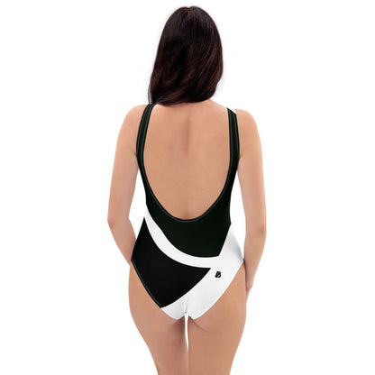 Einteiliger Badeanzug N°6, schwarz-weißes Design, Rückenansicht, U-Ausschnitt, chlorbeständiger Stoff für Strand und Pool