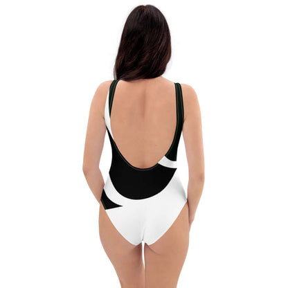Rückansicht des Einteiliger Badeanzug N°9, ein frech geschnittener Badeanzug mit U-Ausschnitt, ideal für Strand oder Pool.