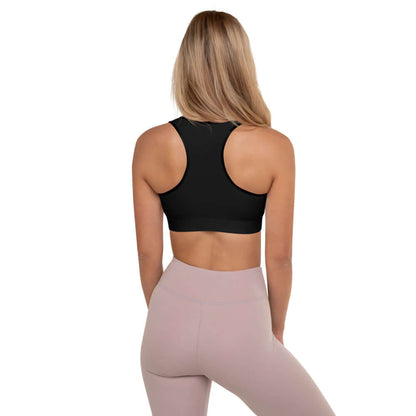 Rückansicht Gepolsterter Sport-BH N°1 in Schwarz, bequem und feuchtigkeitsabsorbierend, ideal für Workouts.