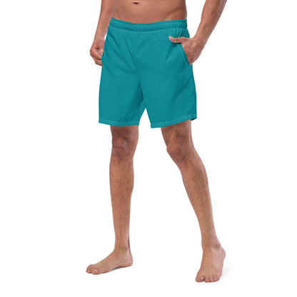 Herren-Badehosen N°10 in teal, featuring quick-dry and breathable fabric, multiple pockets, and silky lining for summer comfort.