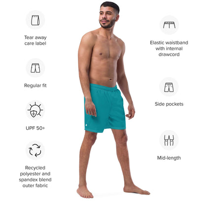 Man wearing Herren-Badehosen N°10 - breathable, quick-dry swim shorts with elastic waistband, side pockets, and sun protection.
